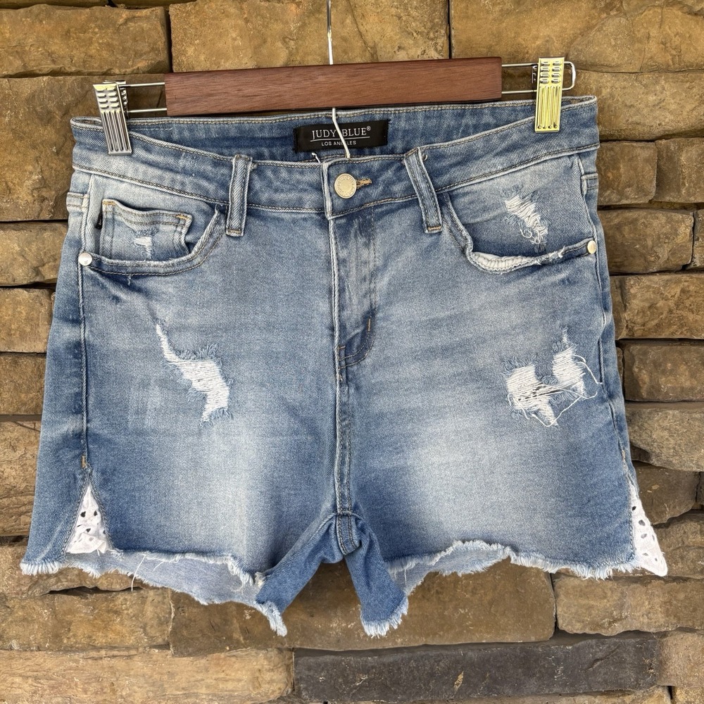 Judy‎ Blue Women's Blue Distressed Lace Shorts Size 29 Stretch